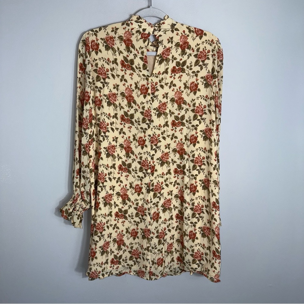 Reformation Ruffled Verenna Floral Print Dress-Crepe-Long Sleeve-Yellow-Medium - Picture 8 of 14